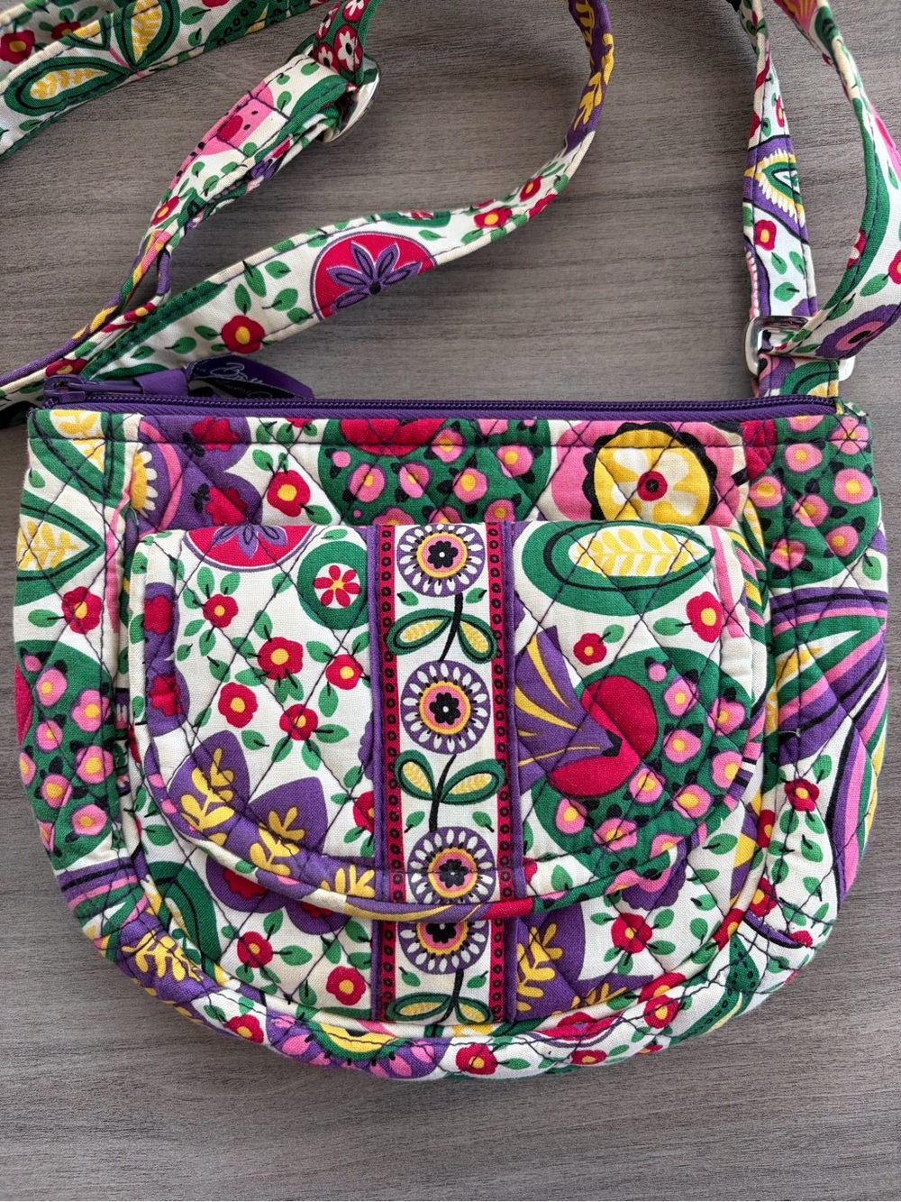 Vera Bradley Quilted Crossbody Bag in Purple, Green, Pink & Yellow Floral - Picture 2 of 4